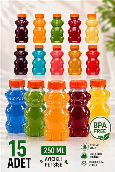M&B WATER BOTTLE 15 Adet Boş Ayıcık Şişe – 250 ml Okul ve Piknik İçin Şeffaf ...