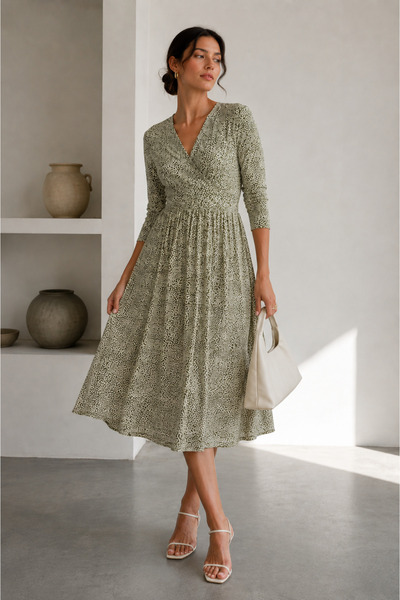 bb butik basic Φόρεμα μίντι με σχέδια και διπλό γιακά PL3547