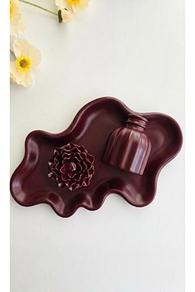 AmoreDesign Dekoratif Vişne 3'lü Set, Sunumluk&Vazo&Mumluk