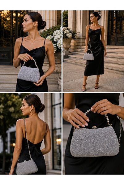 womenacs Platinum Color Big Stone Material Design Evening Dress Clutch Chain ...