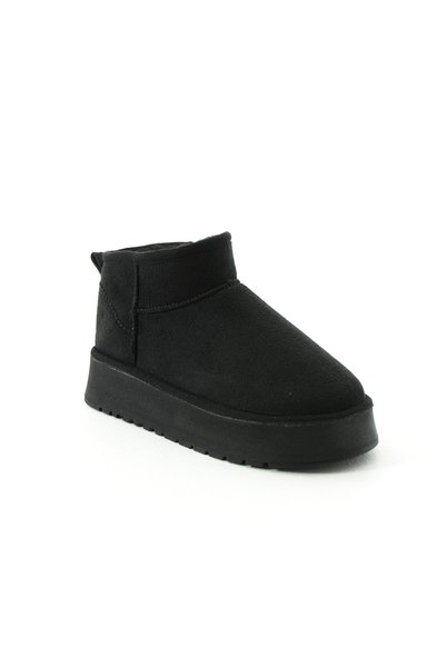 Hale Ege Mini Black Suede Thick Sole Women's Boots with Fur Inside