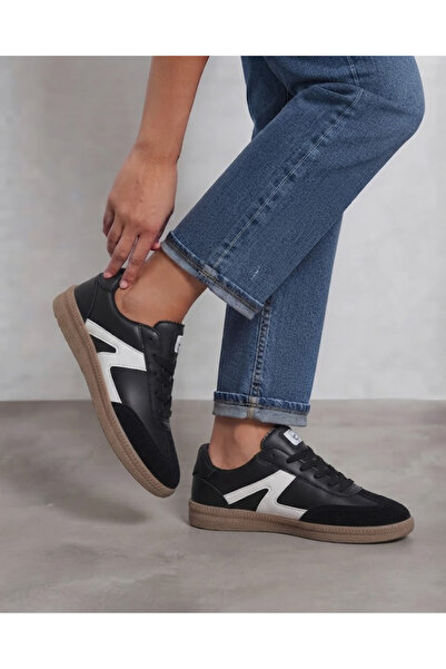 Enes Ayakkabıcılık Women's rubber sole leather and suede look lace-up sneaker...