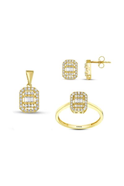 Assos Pırlanta Altın Üçlü Baget Set - 14K