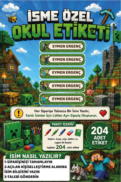 Ayza Tasarım İsme Özel Okul Etiketi Sticker Kişiye Özel Kız Çocuk İsim Etiket...
