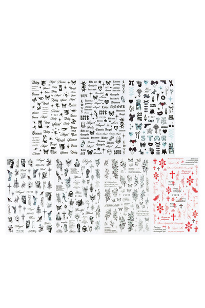 choice2 F1223-F1228 Gothic Style Nail Stickers, Letter, Butterfly, and Cross ...
