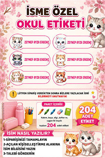 Ayza Tasarım Kalem Defter Kitap Etiketi İsim Etiketi Kişiye Özel Yapışkanlı K...