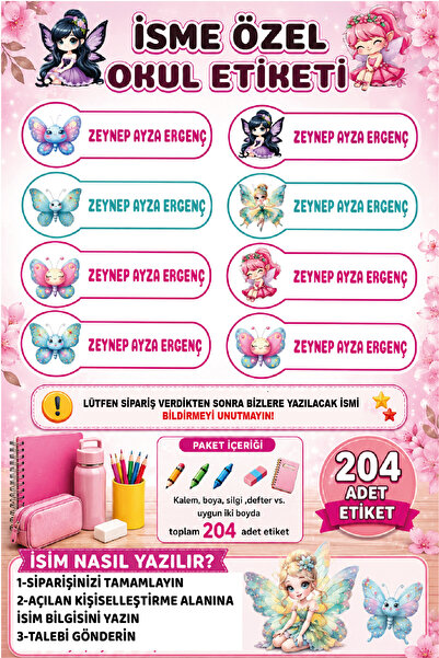 Ayza Tasarım Kalem Defter Kitap Etiketi İsim Etiketi Kişiye Özel Yapışkanlı K...