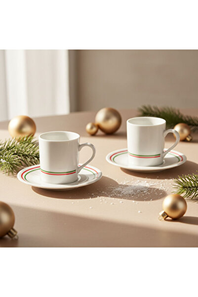 Güral Porselen Camelia 2-Person Coffee Cup Set Green (with Turkish Coffee Gift)