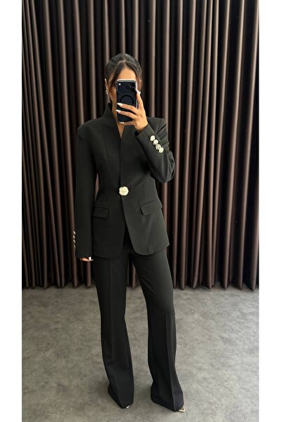 ZF BUTİK Siyah Blazer Ceket Takım Kadın Düğmeli
