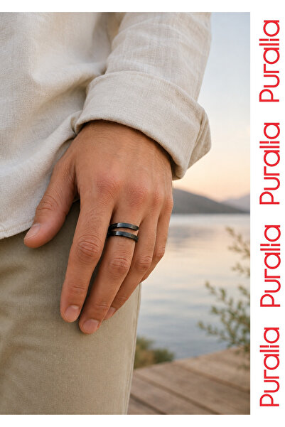 Puralia Large Size Ayetel Kürsi Steel Men'S/Women's Ring - Black - 20 mm