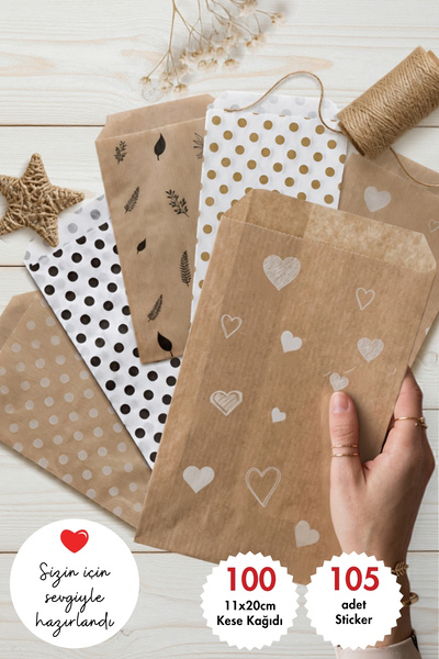 Bimotif 100lü Karışık Hediye Paketi Seti - 20şer adet, 5 çeşit 11x20 cm Kese ...