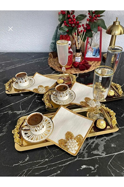 Elzemm store GOLD DİKDÖRTGEN 3 ADET KULPLU MODEL SERVİS VE SUNUM TEPSİSİ
