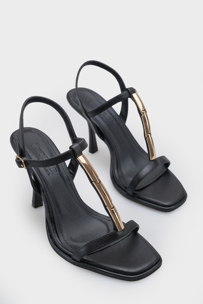 Capone Outfitters Nikkie Flat Toe Metal Single Strap Mid Heel Ankle Strap Wom...