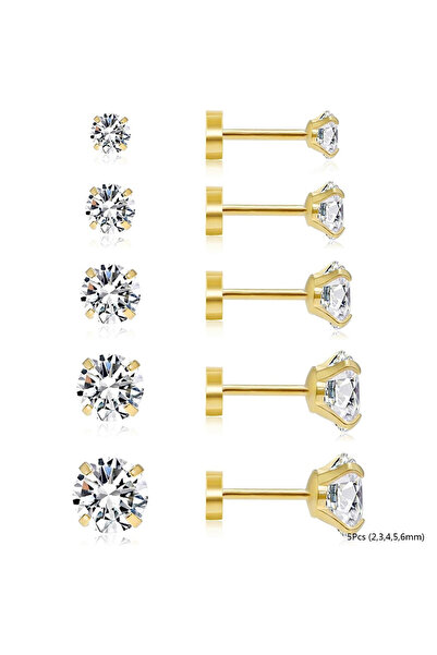 Choice3 G7-5Pcs-Golden 2/3/5/6/10 Pcs 20G Hypoallergenic Stud Earrings for Wo...