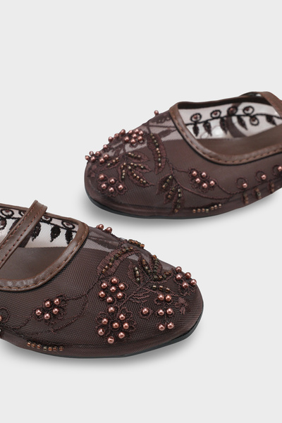 Capone Outfitters Avie Dantelli Fileli Nakışlı Kadın Babet Terlik