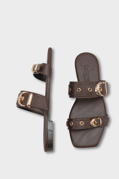 Capone Outfitters Niki Küt Burunlu Metal İki Tokalı Düz Topuklu Kadın Terlik
