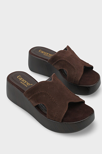 Capone Outfitters Genuine Leather Suede Wedge Heeled Women's Sandals
