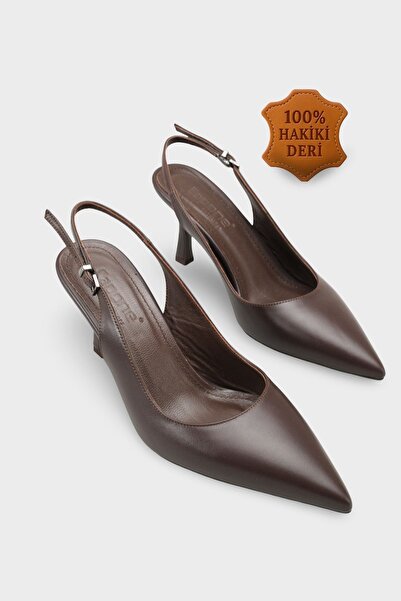 Capone Outfitters Steffi Genuine Leather Pointed Toe Mid-Heel Buckled Open-Ba...