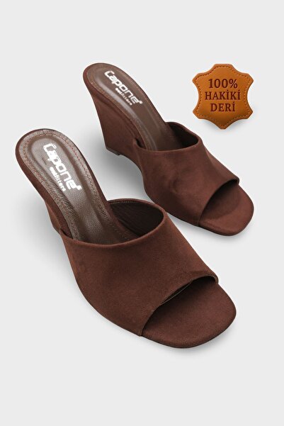 Capone Outfitters Maurene Genuine Leather Lined Feta Wedge Heeled Women's Sli...