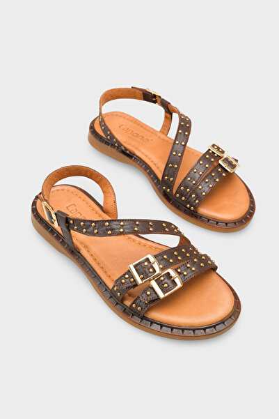 Capone Outfitters Griselda Genuine Leather Metal Studded Strappy Flat Heel Wo...