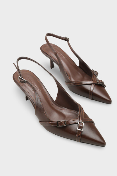Capone Outfitters Sarine Pointed Toe Mid-Heel Cross Buckle Open Back Women's ...