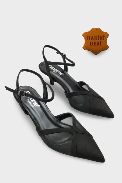 Capone Outfitters Kathryn Genuine Leather Lined Pointed Toe Mid-Heeled Mesh O...