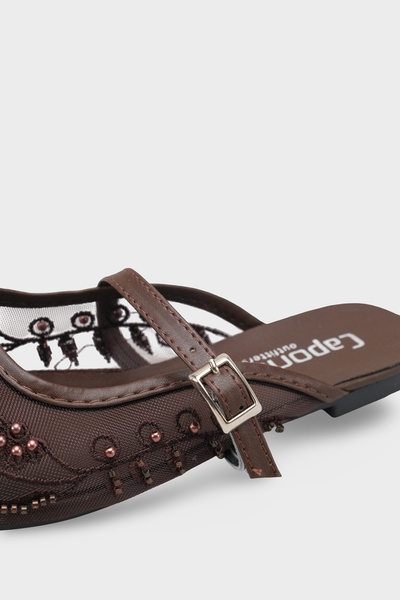 Capone Outfitters Avie Dantelli Fileli Nakışlı Kadın Babet Terlik