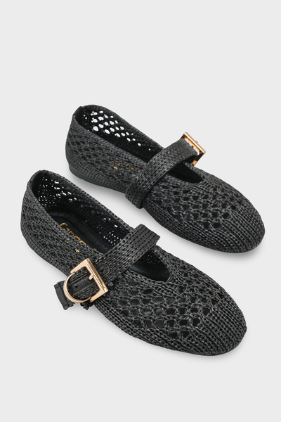 Capone Outfitters Dannie Hand Knitted Straw Leather Lined Women's Ballerinas