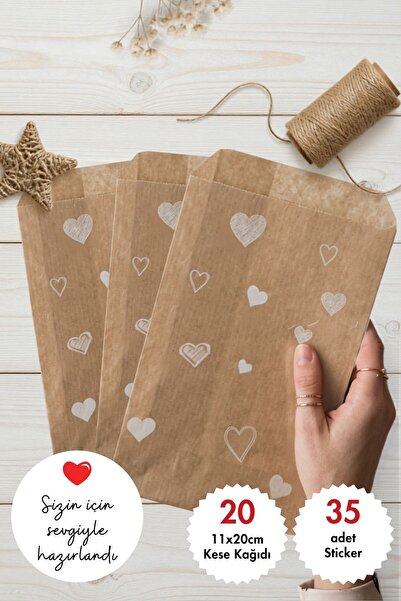 Bimotif 20li kalpli kese kağıdı (11x20 cm) ve stickerdan oluşan hediye paketi...