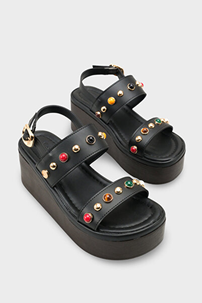 Capone Outfitters Jennie Wedge Heeled Colorful Stone Double Strap Women's San...