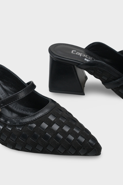 Capone Outfitters Catharine Hakiki Deri Astarlı Sivri Burunlu Örgü Burnu Kapalı Kadın Terlik