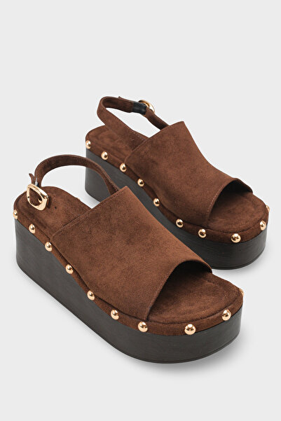 Capone Outfitters Alyce Suede Troc Detailed Wedge Heel Daily Women's Slippers