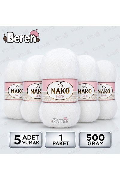 NAKO Paris - 208 Alb - Pachet de 5 - 100GR/245M - Fir pentru tricotat manual ...