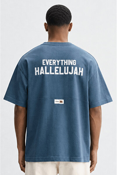Respire Tricou oversize cu imprimeu Hallelujah pentru bărbați, Petrol