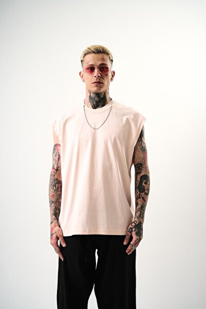 Respire Men's Basic Zero Sleeve Oversize T-Shirt Pink