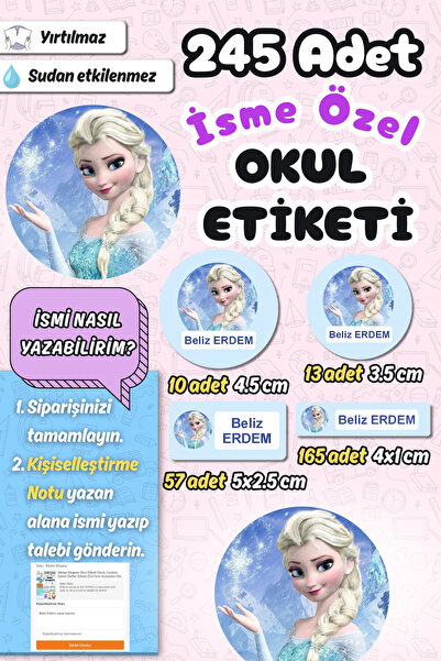 Sticker Ekspres Okul Etiketi Elsa Kalem Defter Etiketi Özel İsim Yazılabilen ...