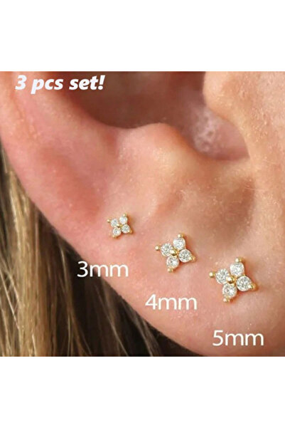Choice S1-3pcs-golden 2/3Pcs Dainty CZ Flower Stud Earrings For Women, 18K Go...