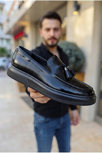 Zerenyus Loafer-X Casual Men's Loafer Shoes Black Patent Leather