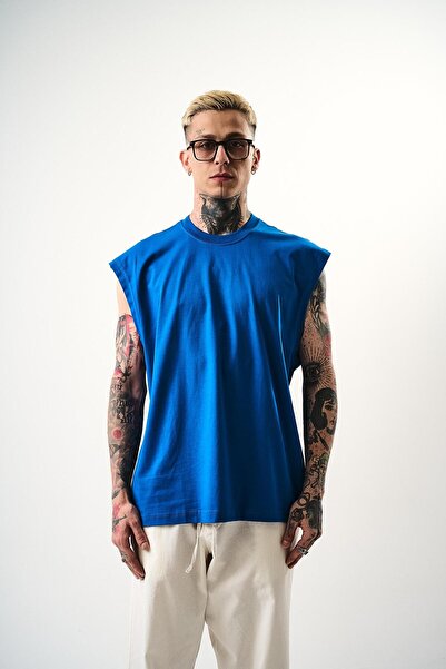 Respire Men's Basic Zero Sleeve Oversize T-Shirt Blue