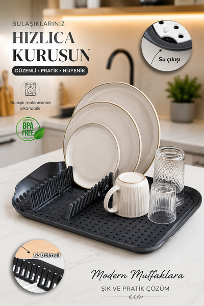 Porsima 1213 Çok Amaçlı Bulaşık Tepsisi Bulaşıklık Tezgah Üstü Kurutmalık Dur...