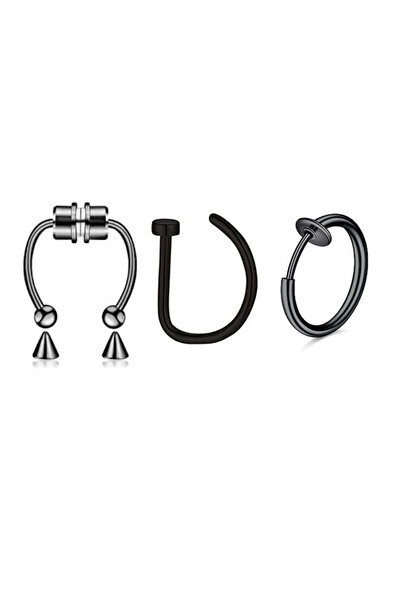 Choice6 G7-3Pcs-Black 3Pcs Fake Nose Ring Magnetic Septum Ring Fake Nose Ring...