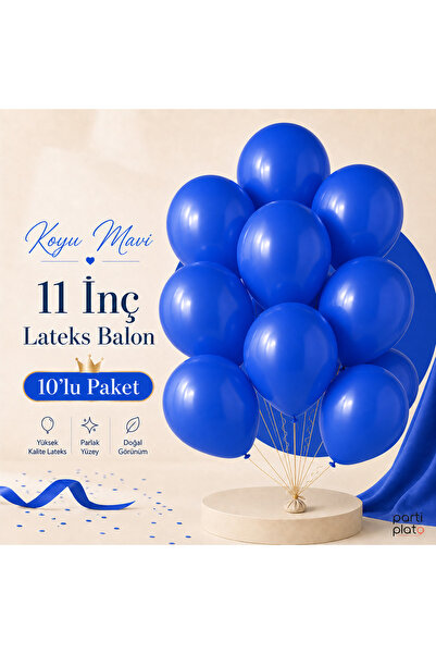 Marlon Balon Pastel Koyu Mavi Lateks Balon 11 İnç 10 Adet Doğum Günü Nişan Dü...