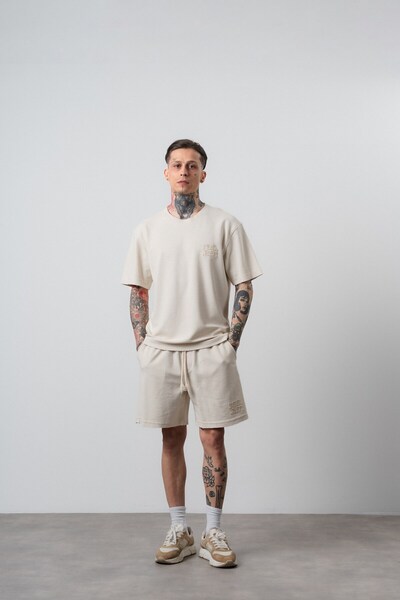 Respire Men's Regular Fit T-Shirt Shorts Set Beige