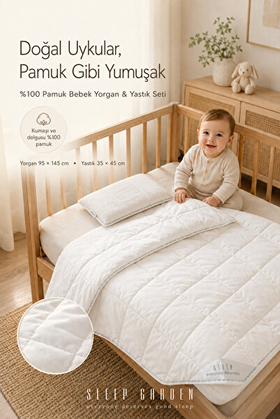 Sleep Garden 100% Organic Cotton Baby Quilt and Pillow Set with Interlining Bag