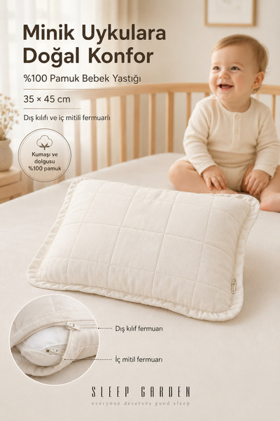 Sleep Garden Pamuk Bebek Yastık %100 Organik Fermuarlı Kılıflı Ayarlanabilir ...