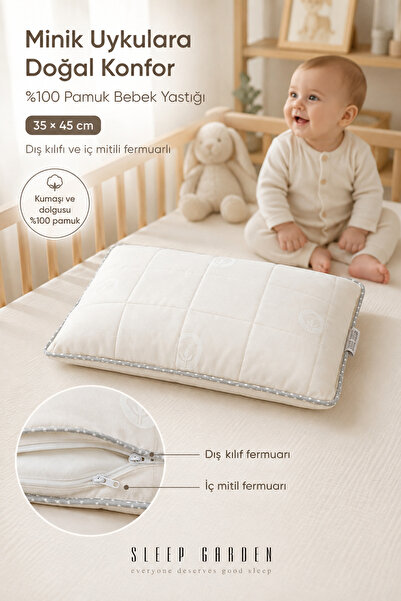 Sleep Garden 100% Organic Cotton Baby Pillow 35X45 cm with Interlining Bag