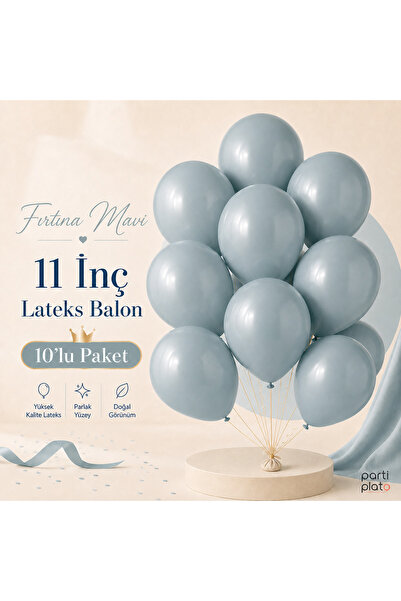 Marlon Balon Pastel Fırtına Mavi Lateks Balon 11 İnç 10 Adet Doğum Günü Nişan...