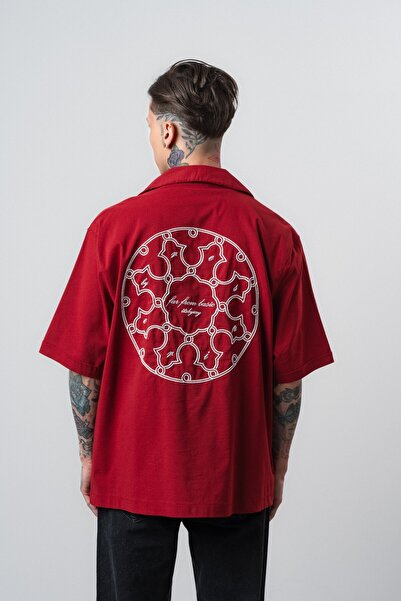 Respire Erkek Itsbyzey Nakışlı Oversize Gömlek Bordo