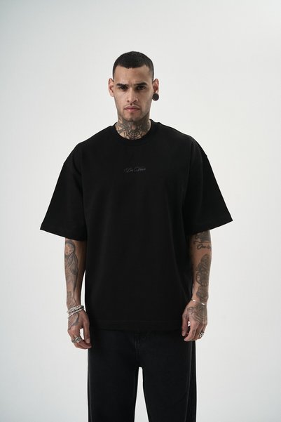 Respire Erkek Da Vinci Baskılı Oversize T-Shirt Siyah