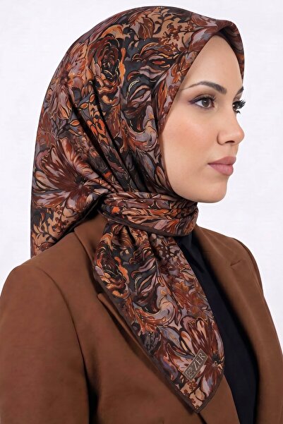 hadiora Women's Orange Floral Patterned Organic Cotton Soft Scarf